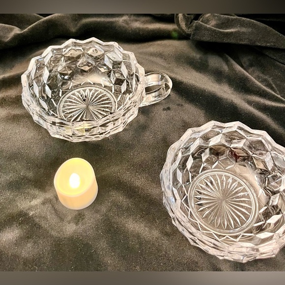 Fostoria American Cubist Nappy Bowls Set of 2 Crystal Snack Cups Soup Votive MCM - Picture 6 of 14